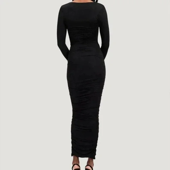 NWT GOOD AMERICAN Ruched Squareneck Maxi Dress - Picture 2 of 7